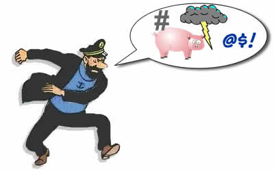 Viñeta clásica del Capitán Archibald Haddock gritando con gorra de marinero y bocadillo de cómic